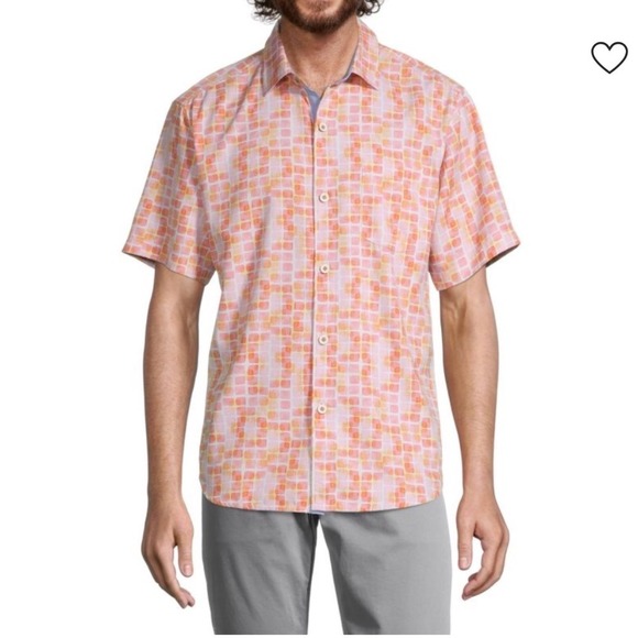 Tommy Bahama Tide Pool Tiles Short Sleeve Button Up Shirt Pink Confetti XL 0353 - Picture 1 of 7